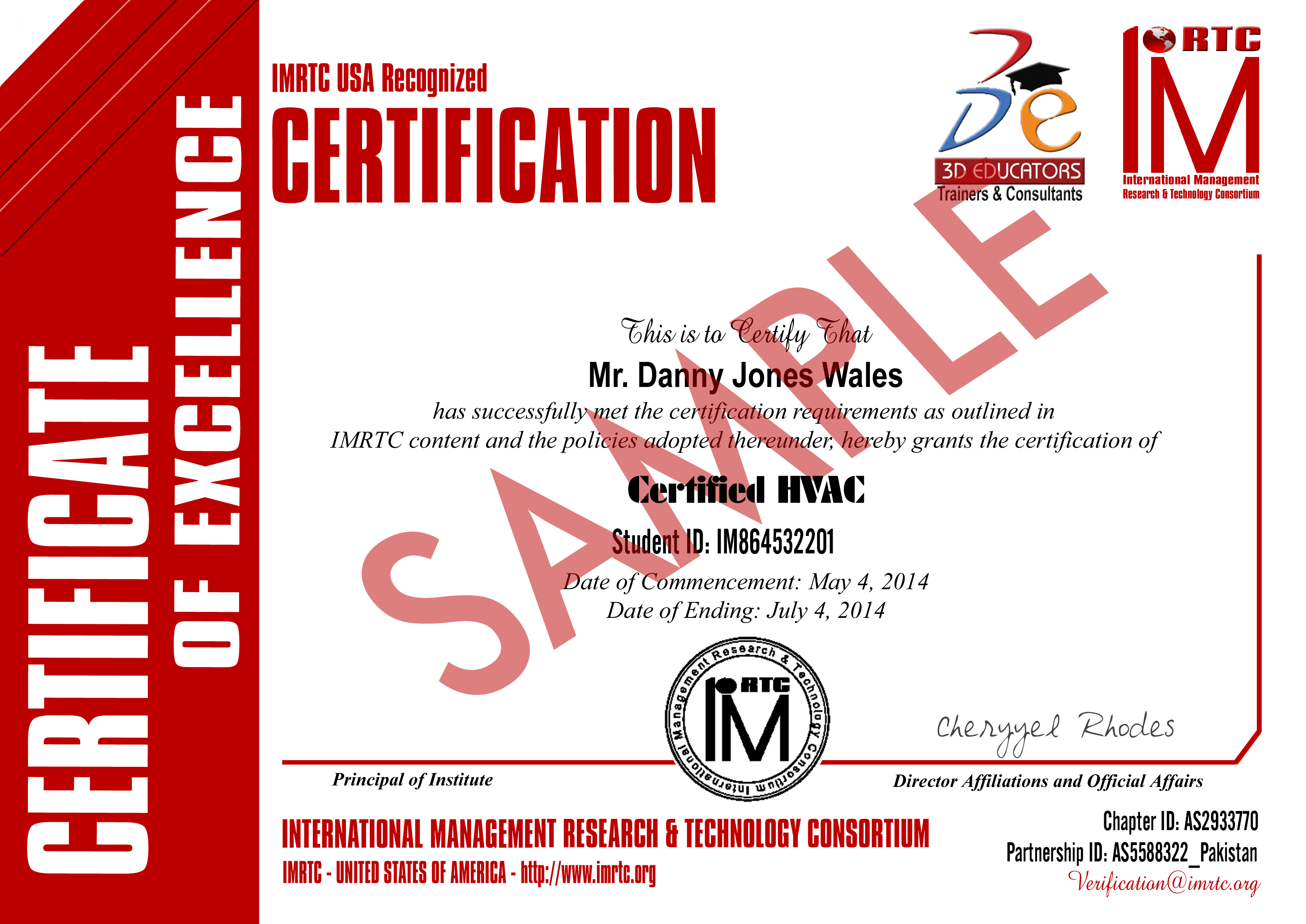 Certified HVAC Level 1 Sample Certificate