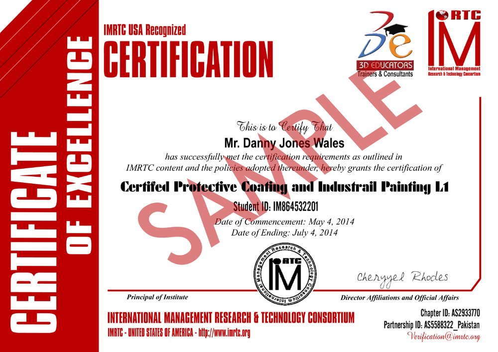 Protective Coatings Training Sample Certificate