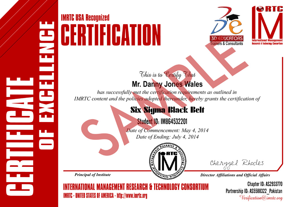 Six Sigma Black Belt Training Sample Certificate